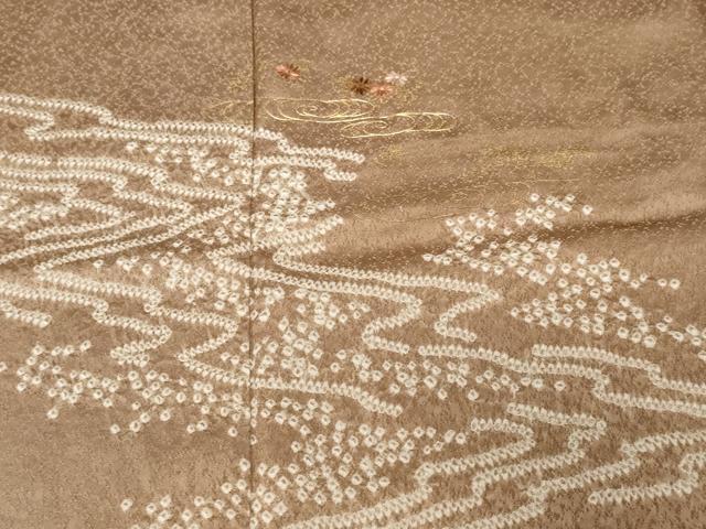 平和屋着物■訪問着 駒刺繍 絞り 流水草花文 金彩 正絹 逸品 CABF4144ev