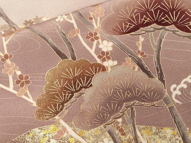 平和屋着物●豪華色留袖　友禅　駒刺繍　渡り橋松竹梅風景文　金彩　正絹　逸品　AABG7841cs 平和屋着物□豪華色留袖 作家物 駒刺繍 立波松竹梅文 暈し
