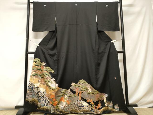 平和屋着物■豪華黒留袖 駒刺繍 萬寿染 流水群鶴藤花房文 金彩 正絹 逸品 CABF4155ev