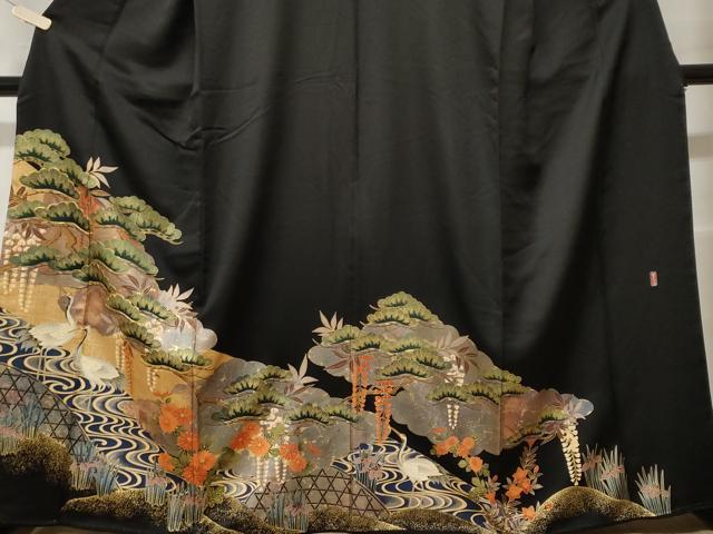 平和屋着物■豪華黒留袖 駒刺繍 萬寿染 流水群鶴藤花房文 金彩 正絹 逸品 CABF4155ev