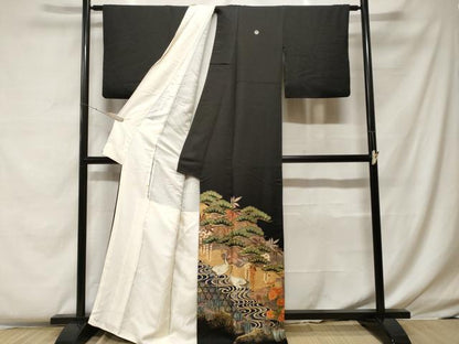 平和屋着物■豪華黒留袖 駒刺繍 萬寿染 流水群鶴藤花房文 金彩 正絹 逸品 CABF4155ev