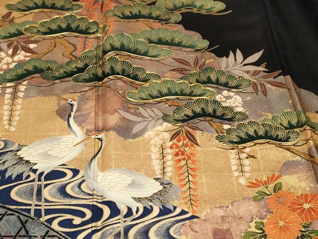 平和屋着物■豪華黒留袖 駒刺繍 萬寿染 流水群鶴藤花房文 金彩 正絹 逸品 CABF4155ev