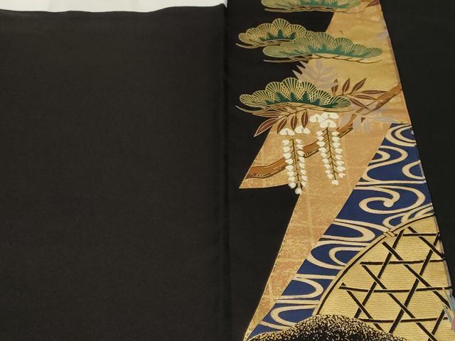 平和屋着物■豪華黒留袖 駒刺繍 萬寿染 流水群鶴藤花房文 金彩 正絹 逸品 CABF4155ev