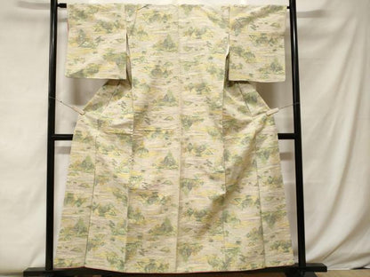 平和屋着物■小千谷紬　風景文　正絹　逸品　CABF4172ev