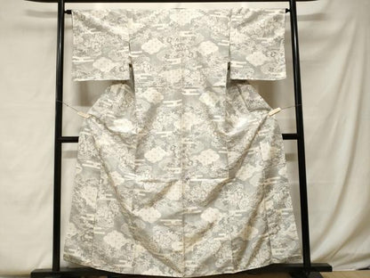 平和屋着物■上質な紬 エ霞雲重ね吉祥花文 正絹 逸品 CABF4181ev