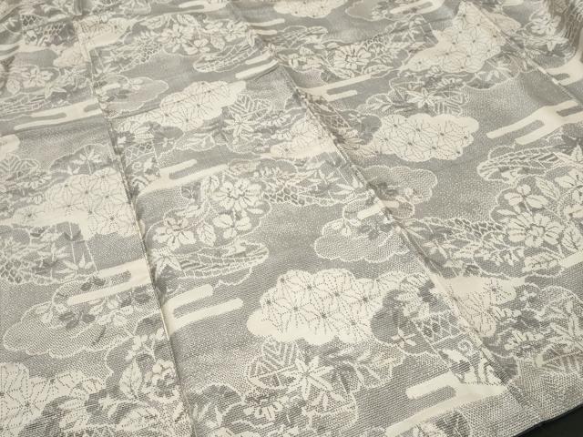 平和屋着物■上質な紬 エ霞雲重ね吉祥花文 正絹 逸品 CABF4181ev