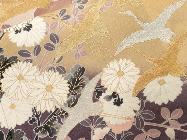 平和屋着物■豪華黒留袖 飛鶴草花文 暈し染め 金銀彩 正絹 逸品 CABF4183ev
