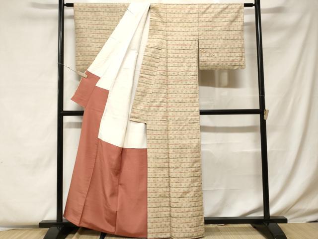 平和屋着物■上質な紬 横段絣文様 正絹 逸品 CABF4187ev