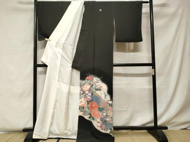 平和屋着物■豪華黒留袖　刺繍　孔雀草花文　暈し染め　金銀彩　正絹　逸品　CABF4188ev