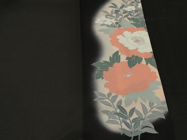 平和屋着物■豪華黒留袖　刺繍　孔雀草花文　暈し染め　金銀彩　正絹　逸品　CABF4188ev