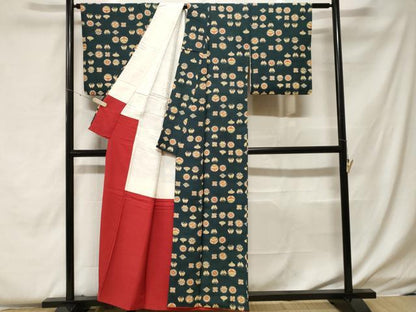 平和屋着物■上質な小紋　紬地　型染め　吉祥花蝶文　正絹　逸品　CABF4195ev