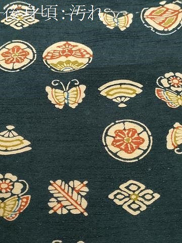 平和屋着物■上質な小紋　紬地　型染め　吉祥花蝶文　正絹　逸品　CABF4195ev