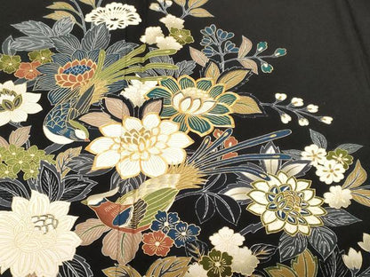 平和屋着物■豪華黒留袖　駒刺繍　更紗鳳凰花文　金彩　正絹　逸品　CABF4198ev