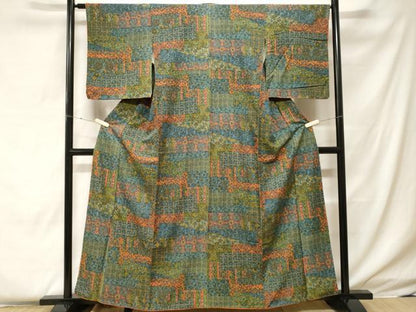 平和屋着物■上質な小紋　切嵌更紗花文　正絹　逸品　CABF4199ev