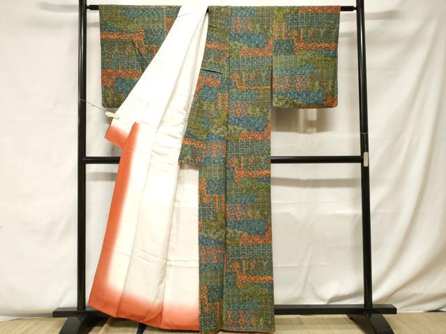 平和屋着物■上質な小紋　切嵌更紗花文　正絹　逸品　CABF4199ev