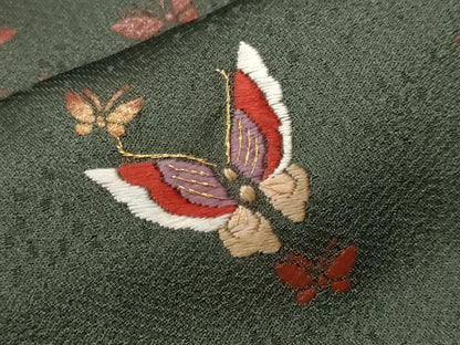 平和屋着物■訪問着　刺繍　舞蝶文　金糸　正絹　逸品　CABF4201ev