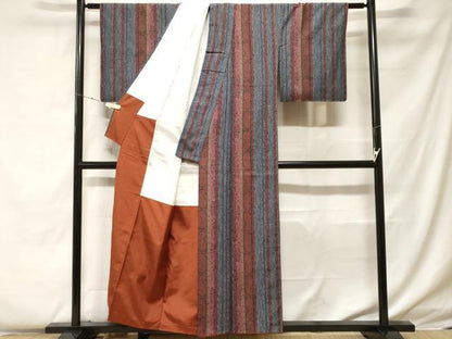 平和屋着物■上質な紬　幾何学花間道　正絹　逸品　CABF4205ev