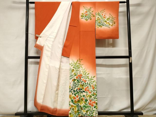 平和屋着物■訪問着 草花文 暈し染め 鬼しぼ縮緬 正絹 逸品 CABF4220ev