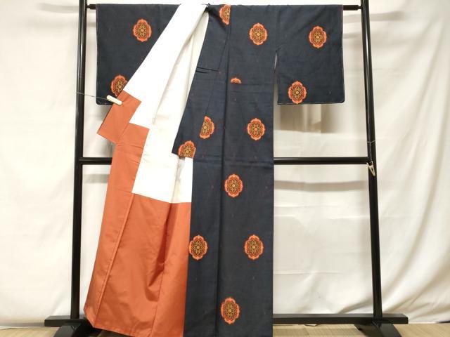 平和屋着物■上質な紬 幾何学花文 正絹 逸品 未使用 CABF4227ev