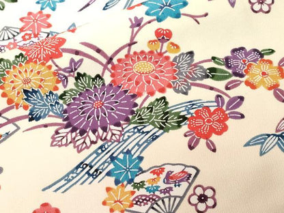 平和屋着物■上質な小紋 型染め 流水扇面花文 正絹 逸品 CABF4228ev