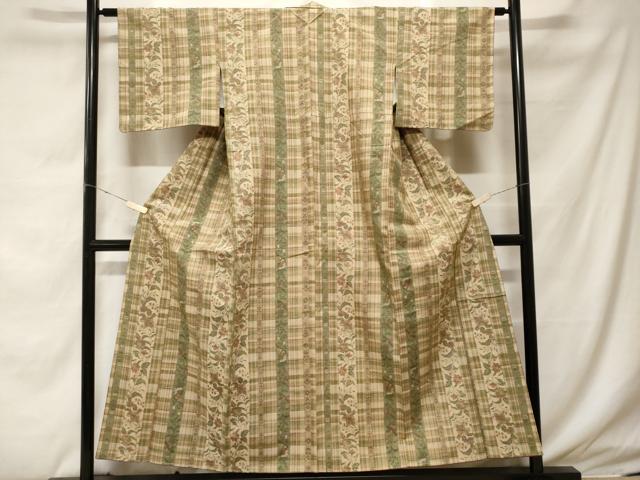 平和屋着物■上質な紬 更紗格子間道 正絹 逸品 CABF4230ev