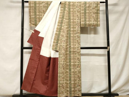 平和屋着物■上質な紬 更紗格子間道 正絹 逸品 CABF4230ev