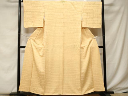 平和屋着物■上質な色無地 横段七宝地紋 淡黄色 正絹 逸品 CABF4231ev