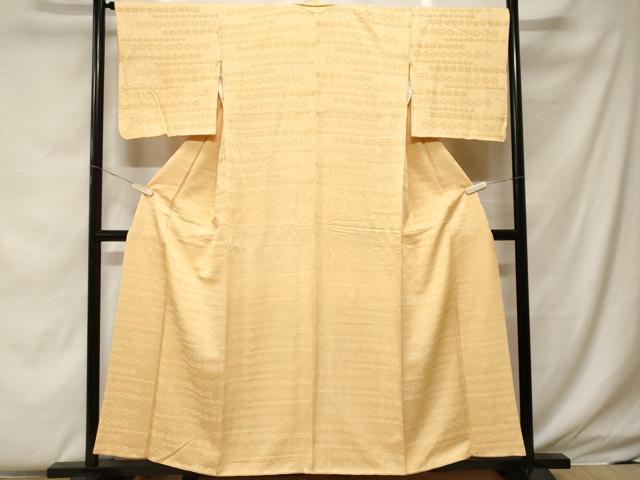 平和屋着物■上質な色無地 横段七宝地紋 淡黄色 正絹 逸品 CABF4231ev