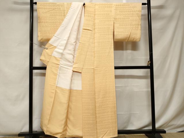 平和屋着物■上質な色無地　横段七宝地紋　淡黄色　正絹　逸品　CABF4231ev 平和屋着物□上質な色無地 横段七宝地紋 淡黄色 正絹 逸品