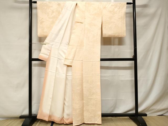 平和屋着物■上質な色無地 樹林扇面地紋 鳥の子色 正絹 逸品 CABF4235ev