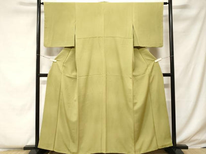 平和屋着物■上質な色無地 縞地紋 青朽葉色 正絹 逸品 CABF4237ev