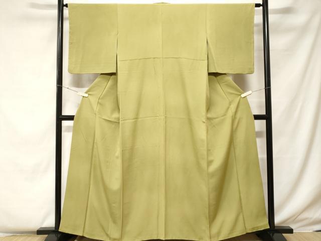 平和屋着物■上質な色無地 縞地紋 青朽葉色 正絹 逸品 CABF4237ev