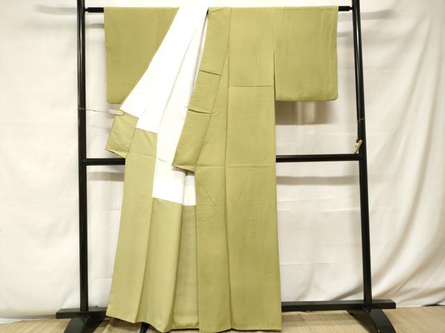平和屋着物■上質な色無地 縞地紋 青朽葉色 正絹 逸品 CABF4237ev