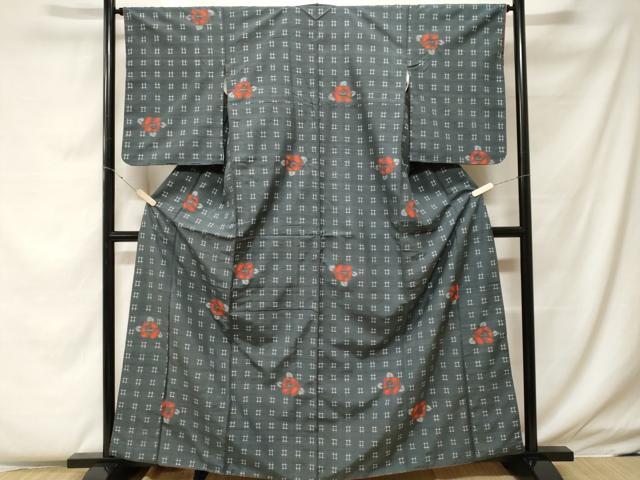 平和屋着物■上質な紬 井桁絣花文 正絹 逸品 CABF4240ev