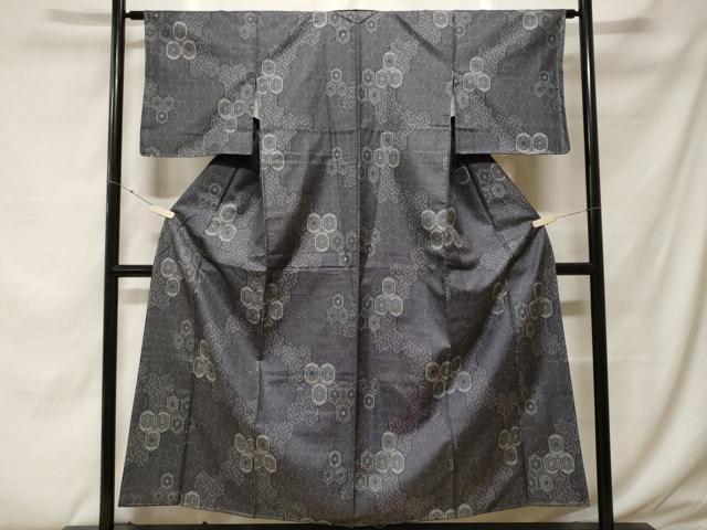 平和屋着物▽上質な紬　単衣　毘沙門亀甲　正絹　逸品　未使用　AAAV2631fy 平和屋着物□上質な紬 毘沙門亀甲花文 正絹 逸品 未使用 CABF4242ev