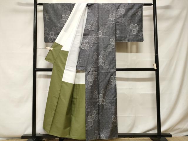平和屋着物▽お召　単衣　毘沙門亀甲　正絹　逸品　AABE1177jh 平和屋着物□上質な紬 毘沙門亀甲花文 正絹 逸品 未使用 CABF4242ev