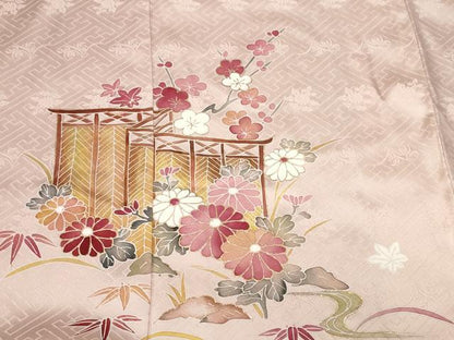 平和屋着物■訪問着 流水芝草花文 暈し染め 金彩 正絹 逸品 CABF4243ev