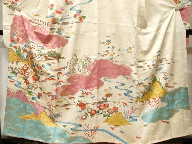 平和屋着物■豪華振袖　駒刺繍　松竹梅御所解文　暈し染め　金彩　正絹　逸品　CABF4245ev 平和屋着物□豪華振袖 駒刺繍 松竹梅御所解文 暈し染め 金彩 正絹 逸品