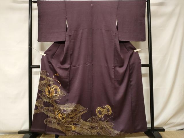 平和屋着物●豪華色留袖　駒刺繍　立波草花文　金彩　正絹　逸品　AABF4452ph 平和屋着物□豪華色留袖 作家物 駒刺繍 立波松竹梅文 暈し染め 金銀彩