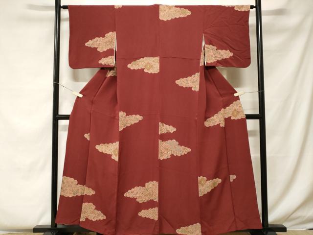 平和屋着物■上質な小紋 雲取り扇面更紗花文 鬼しぼ縮緬 正絹 逸品 CABF4248ev