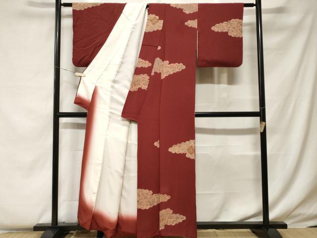 平和屋着物■上質な小紋 雲取り扇面更紗花文 鬼しぼ縮緬 正絹 逸品 CABF4248ev