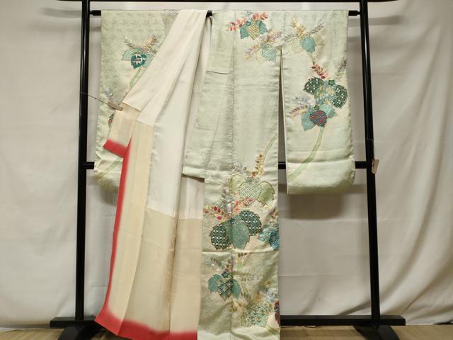 平和屋着物■豪華振袖 駒刺繍 桐吉祥花文 暈し染め 金銀彩 正絹 逸品 CABF4249ev