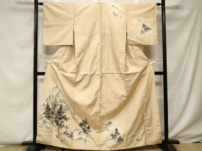 平和屋着物■訪問着　紬地　手描き　樹林風景文　正絹　逸品　CABF4255ev