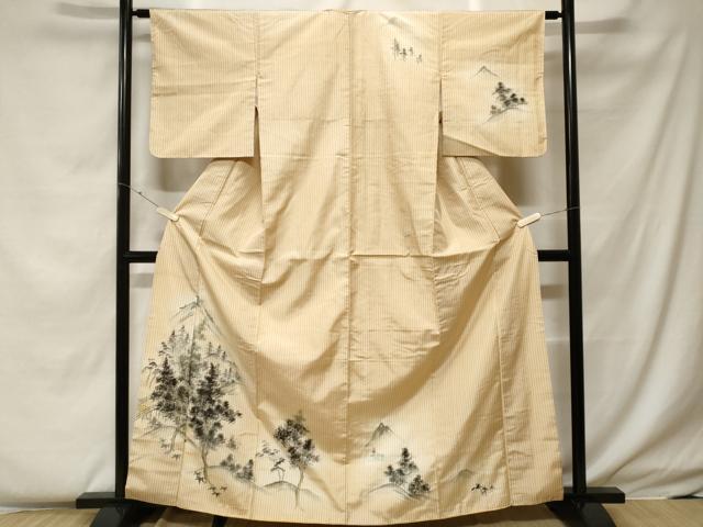 平和屋着物■訪問着　紬地　手描き　樹林風景文　正絹　逸品　CABF4255ev