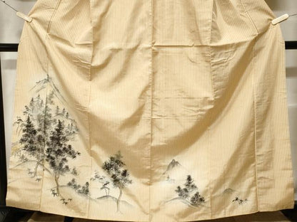 平和屋着物■訪問着　紬地　手描き　樹林風景文　正絹　逸品　CABF4255ev