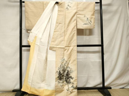 平和屋着物■訪問着　紬地　手描き　樹林風景文　正絹　逸品　CABF4255ev