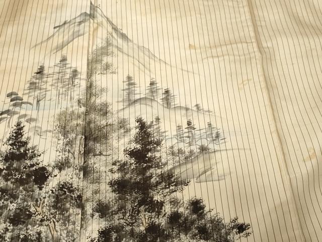 平和屋着物■訪問着　紬地　手描き　樹林風景文　正絹　逸品　CABF4255ev