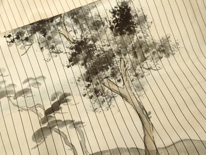 平和屋着物■訪問着　紬地　手描き　樹林風景文　正絹　逸品　CABF4255ev