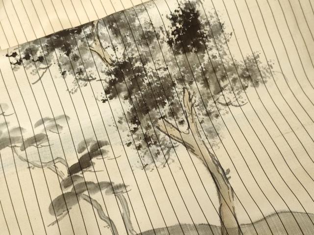 平和屋着物■訪問着　紬地　手描き　樹林風景文　正絹　逸品　CABF4255ev