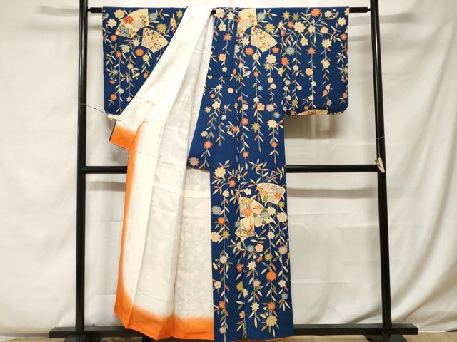 平和屋着物■訪問着　型染め　地紙枝垂れ花文　鬼しぼ縮緬　正絹　逸品　CABF4258ev
